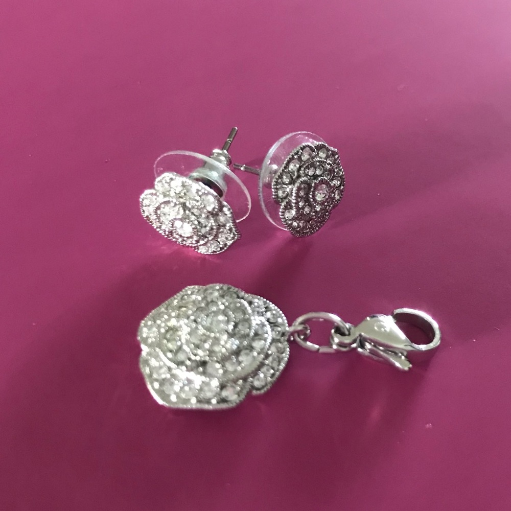 Authentic Origami Owl Crystal Flower Stud Earrings & Matching Dangle